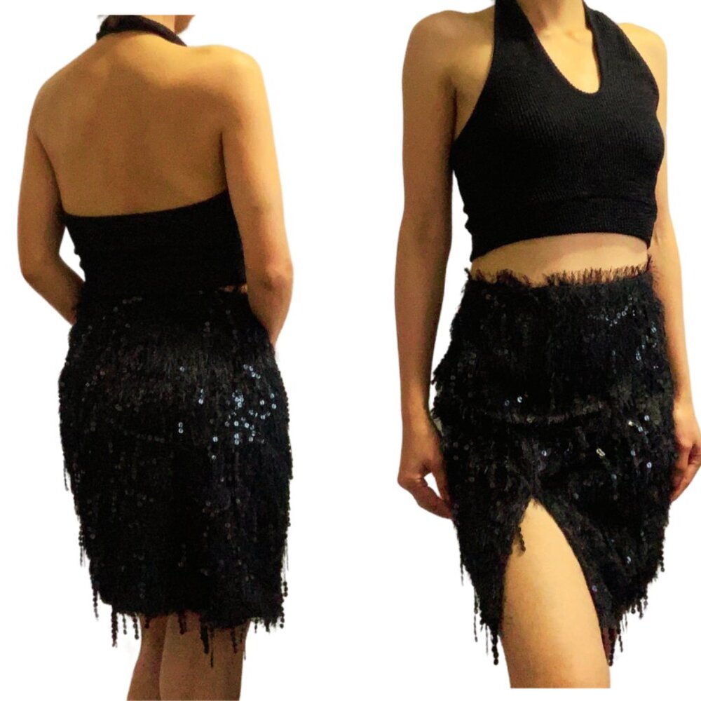 Black fuzzy and sequin skirt H&M - Size XS